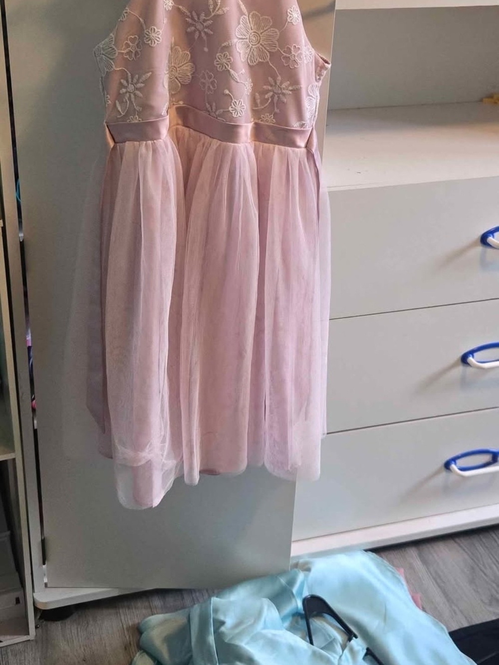 Girls Pink Floral Embroidered Tulle Party Dress